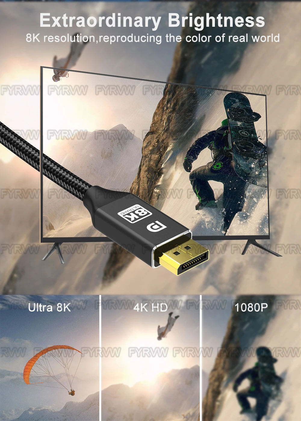 DisplayPort Cable DP 240Hz Cable DP1.4 8K 4K 144Hz 165Hz Display Port Cord Adapter For Video PC Laptop TV 8K Display Port Cable