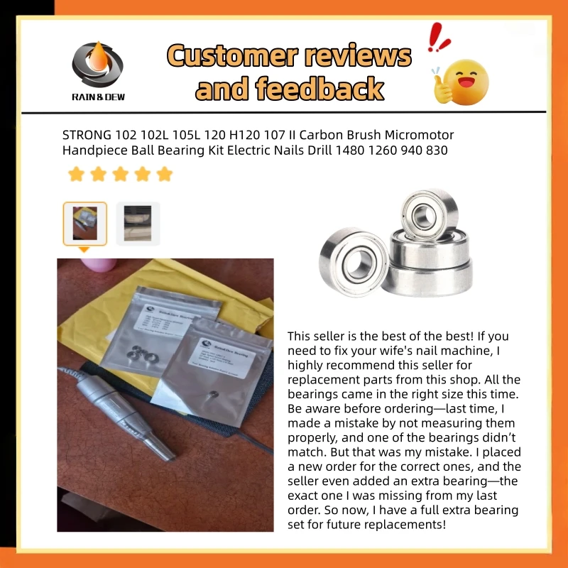 For STRONG 102 102L 105L 120 H120 107 II Carbon Brush Micromotor Handpiece Ball Bearing Electric Nails Drill 1480 1260 940 830