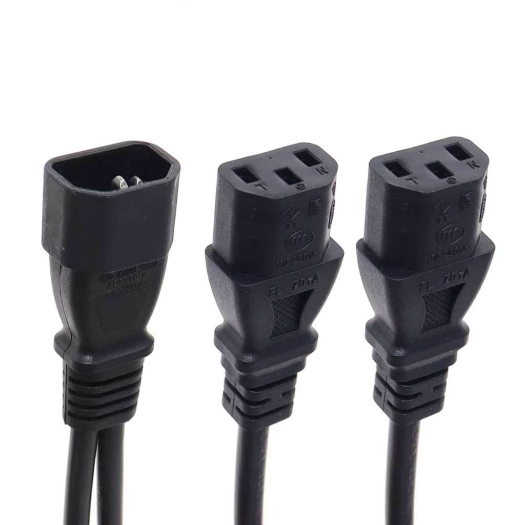 UPS Server Splitter C14 to 2 X C13 Power Adapter Cable Single C14 to Dual 5-15R C13 Short Power Y Type Adapter Cord 10A 250V