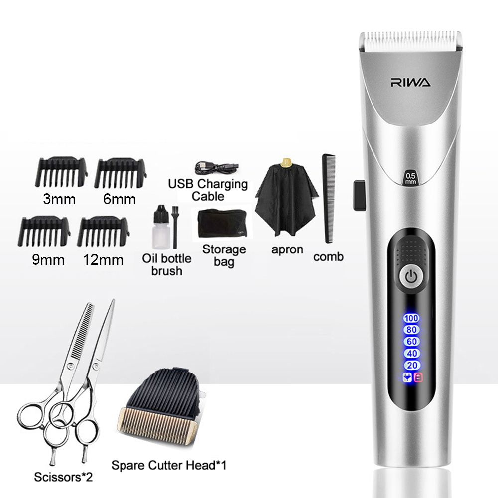 RIWA Hair Clipper Professional Electric Trimmer For Men With LED Screen Washable Rechargeable Men Strong Power Steel Head
