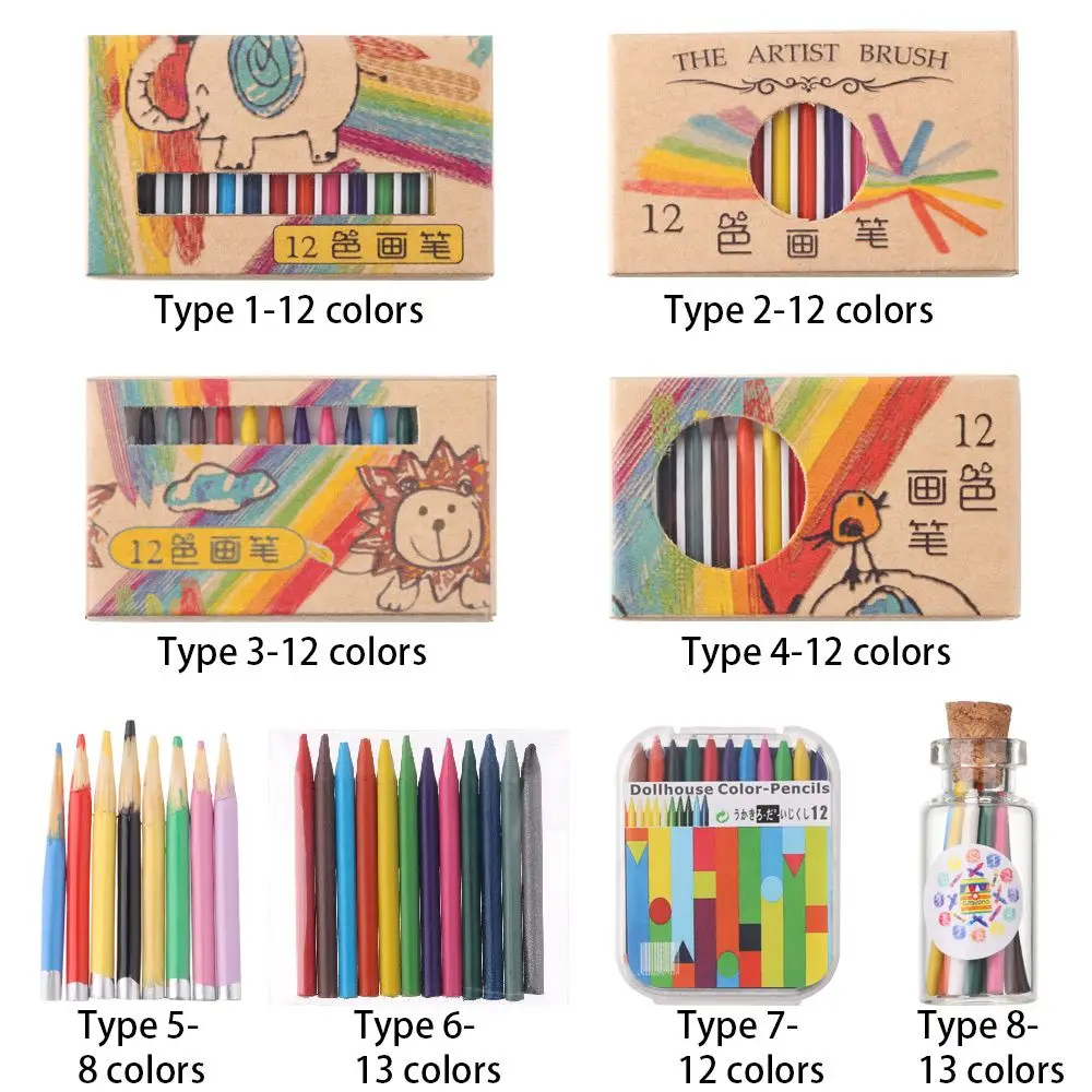 1Set Miniature Crayon Color Pencil Scene Model Doll Colorful Crayon Kids Toys Mini Dollhouse Decoration Dolls Accessories