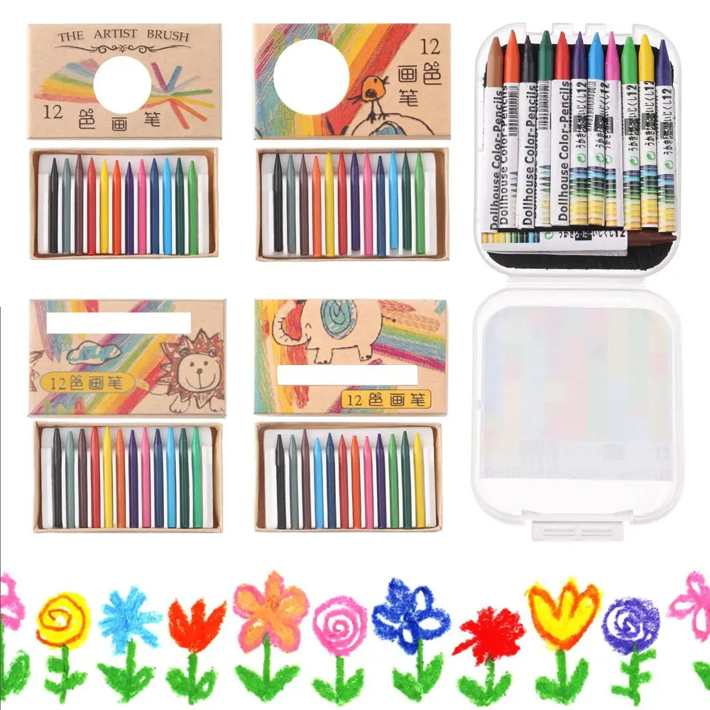 1Set Miniature Crayon Color Pencil Scene Model Doll Colorful Crayon Kids Toys Mini Dollhouse Decoration Dolls Accessories