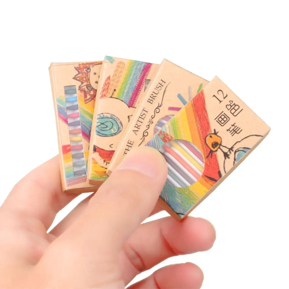 1Set Miniature Crayon Color Pencil Scene Model Doll Colorful Crayon Kids Toys Mini Dollhouse Decoration Dolls Accessories