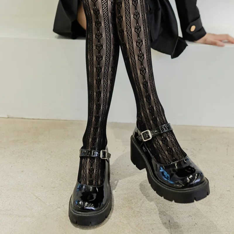 Women Lace Lolita High Tube Thigh Knee Socks Female Cute Long Tube Love Lace Japanese College Style Ultra-thin Sexy Black Socks