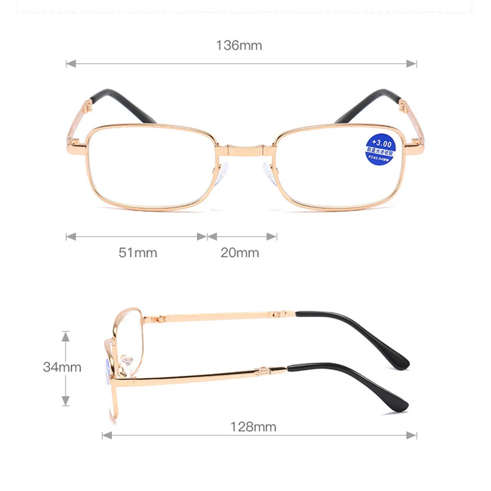 Foldable Reading Glasses Folding Presbyopia Men Women Metal Retro Computer Reading Glasses With Case 1.0 1.5 2.0 2.5 3.0 3.5 4.0