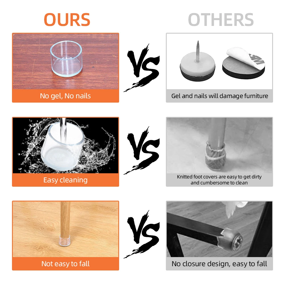 4/8/12/16 PCS Anti-Noise Chair Leg Silicone Floor Protectors Transparent Rubber Furniture Leg Cap Non-Slip Table Feet Caps Cover