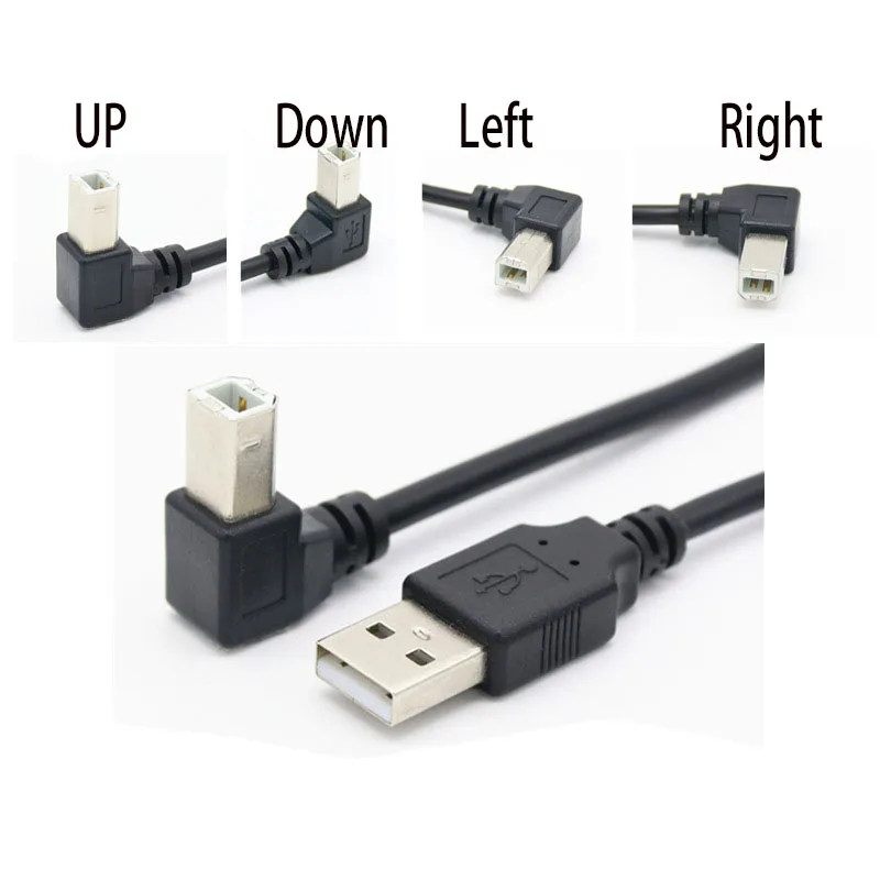 Type A Male to Type B Male 90 degree Up & Down & Left & Right Angled USB 2.0 Printer Scanner Cable 30cm 50cm 1m 150cm 1ft 5 feet