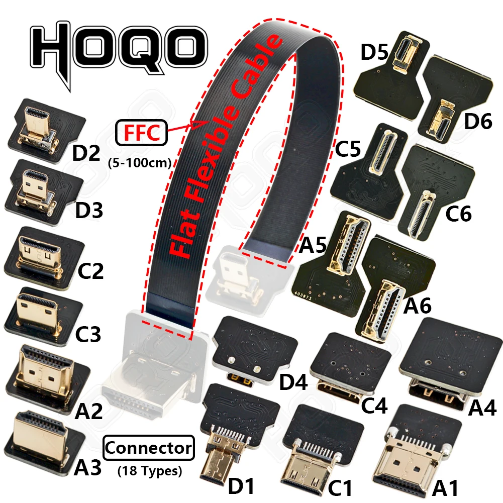 HDMI-Compatible FFC flexible flat cable for Raspberry Pi 4 Micro H DMI to HD/Mini HDM I Female 90 Degree FFC 20pin Ribbon FPV