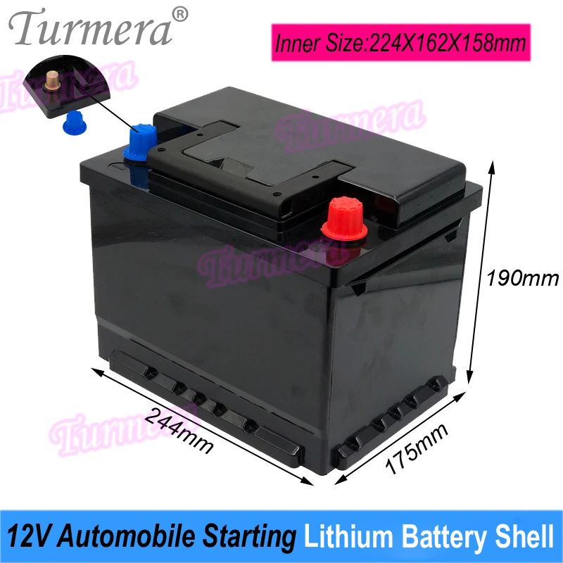 Turmera 12V Automobile Starting Lithium Batteries Shell Car Battery Box for L2-400 Series AGM-60 H5-60 Replace 12V Lead-Acid Use