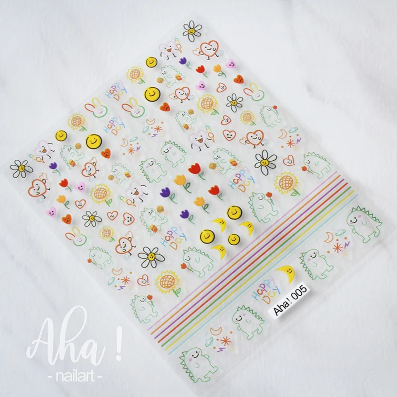 1pc Cartoon Kawaii Dinosaur bear animal Nail Art Sticker rabbit Floret Ultra-thin Japanese Decal Self Adhesive Manicure Decor #3
