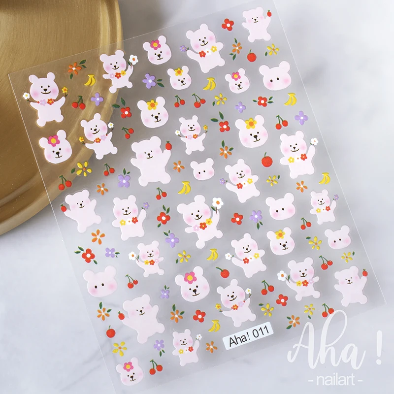 1pc Cartoon Kawaii Dinosaur bear animal Nail Art Sticker rabbit Floret Ultra-thin Japanese Decal Self Adhesive Manicure Decor #3