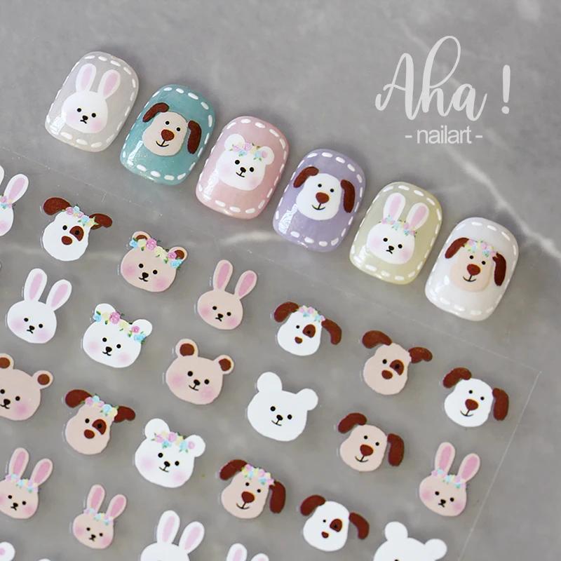 1pc Cartoon Kawaii Dinosaur bear animal Nail Art Sticker rabbit Floret Ultra-thin Japanese Decal Self Adhesive Manicure Decor #3
