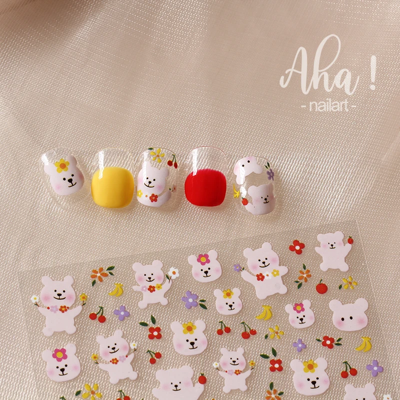 1pc Cartoon Kawaii Dinosaur bear animal Nail Art Sticker rabbit Floret Ultra-thin Japanese Decal Self Adhesive Manicure Decor #3