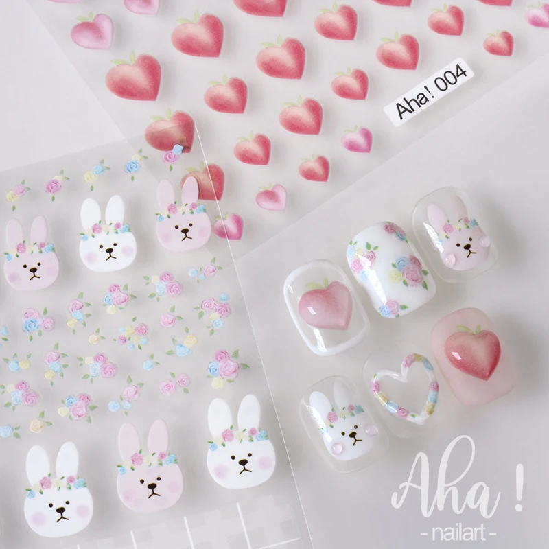 1pc Cartoon Kawaii Dinosaur bear animal Nail Art Sticker rabbit Floret Ultra-thin Japanese Decal Self Adhesive Manicure Decor #3