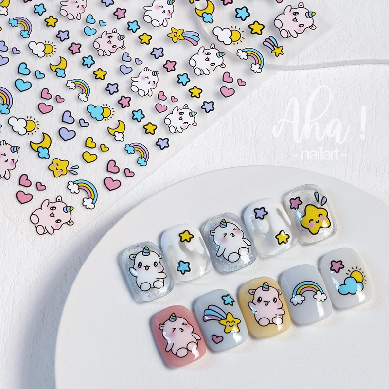 1pc Cartoon Kawaii Dinosaur bear animal Nail Art Sticker rabbit Floret Ultra-thin Japanese Decal Self Adhesive Manicure Decor #3