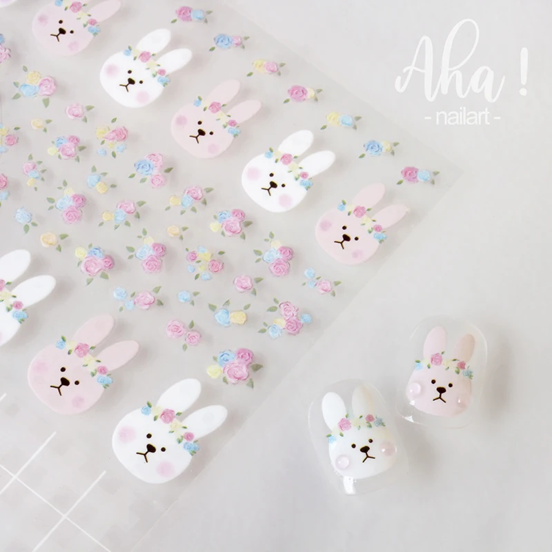 1pc Cartoon Kawaii Dinosaur bear animal Nail Art Sticker rabbit Floret Ultra-thin Japanese Decal Self Adhesive Manicure Decor #3