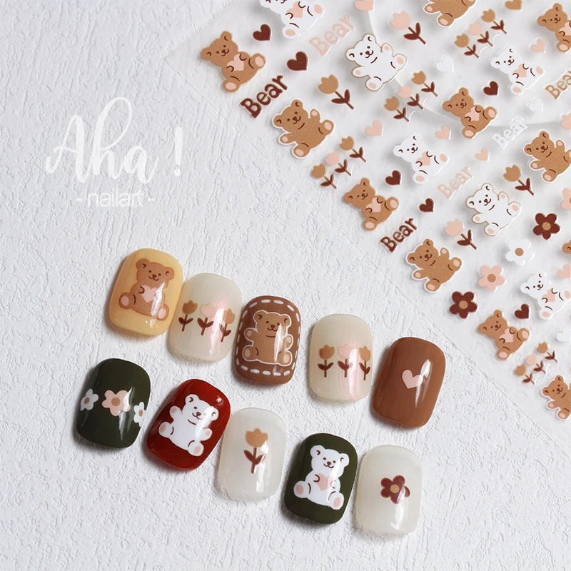 1pc Cartoon Kawaii Dinosaur bear animal Nail Art Sticker rabbit Floret Ultra-thin Japanese Decal Self Adhesive Manicure Decor #3