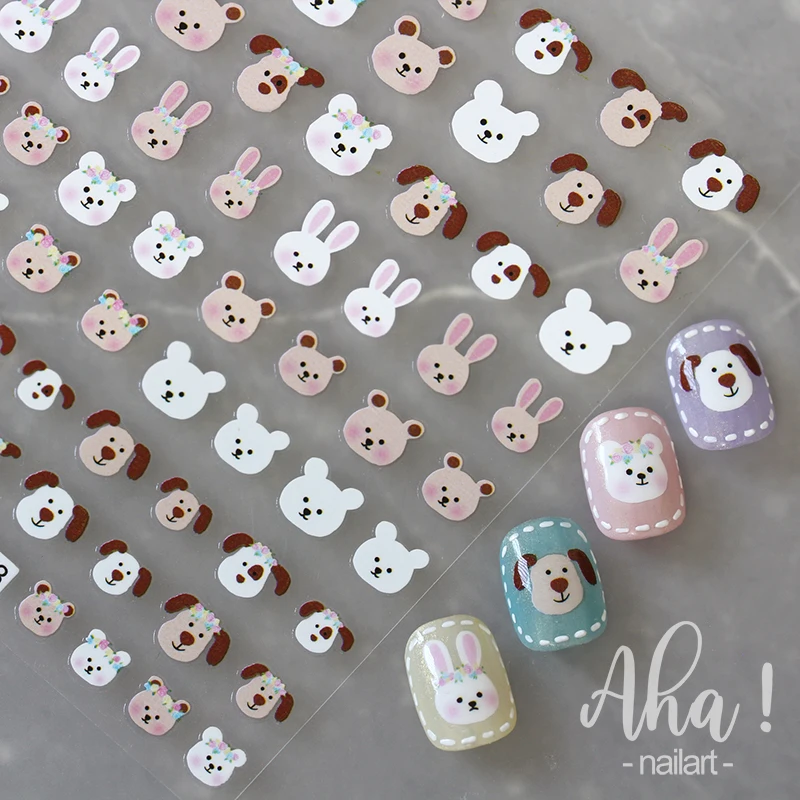1pc Cartoon Kawaii Dinosaur bear animal Nail Art Sticker rabbit Floret Ultra-thin Japanese Decal Self Adhesive Manicure Decor #3