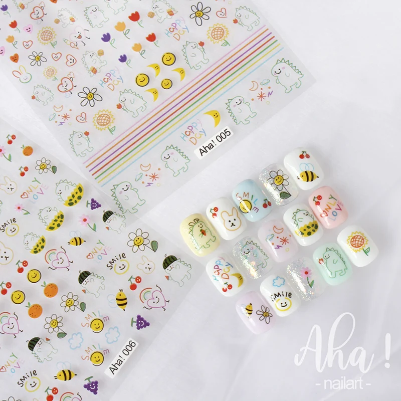 1pc Cartoon Kawaii Dinosaur bear animal Nail Art Sticker rabbit Floret Ultra-thin Japanese Decal Self Adhesive Manicure Decor #3