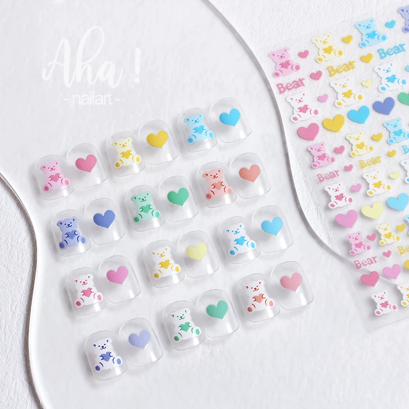 1pc Cartoon Kawaii Dinosaur bear animal Nail Art Sticker rabbit Floret Ultra-thin Japanese Decal Self Adhesive Manicure Decor #3