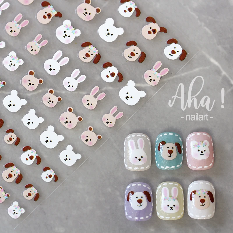 1pc Cartoon Kawaii Dinosaur bear animal Nail Art Sticker rabbit Floret Ultra-thin Japanese Decal Self Adhesive Manicure Decor #3