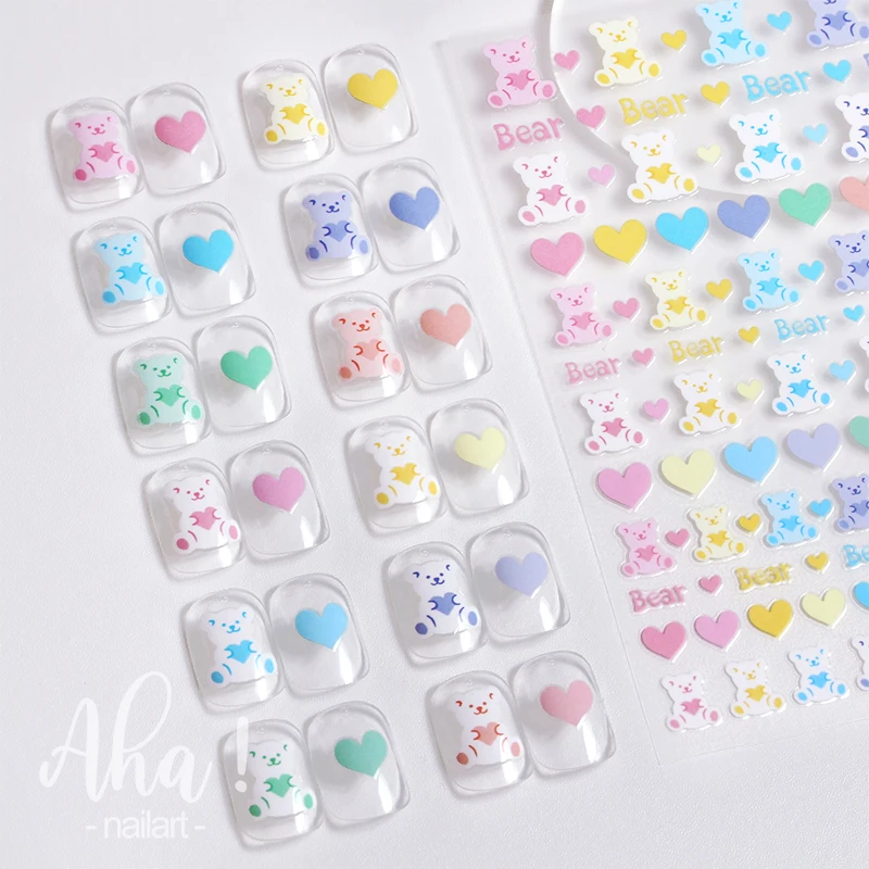 1pc Cartoon Kawaii Dinosaur bear animal Nail Art Sticker rabbit Floret Ultra-thin Japanese Decal Self Adhesive Manicure Decor #3