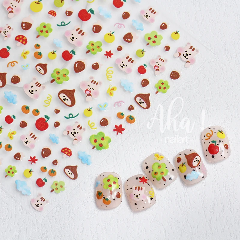 1pc Cartoon Kawaii Dinosaur bear animal Nail Art Sticker rabbit Floret Ultra-thin Japanese Decal Self Adhesive Manicure Decor #3