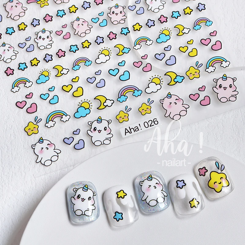 1pc Cartoon Kawaii Dinosaur bear animal Nail Art Sticker rabbit Floret Ultra-thin Japanese Decal Self Adhesive Manicure Decor #3