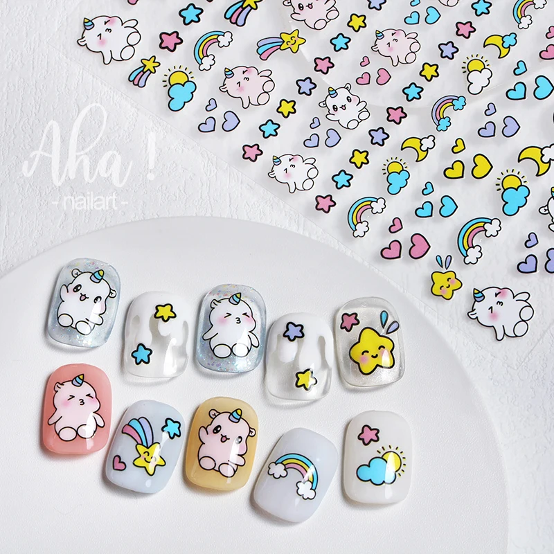 1pc Cartoon Kawaii Dinosaur bear animal Nail Art Sticker rabbit Floret Ultra-thin Japanese Decal Self Adhesive Manicure Decor #3