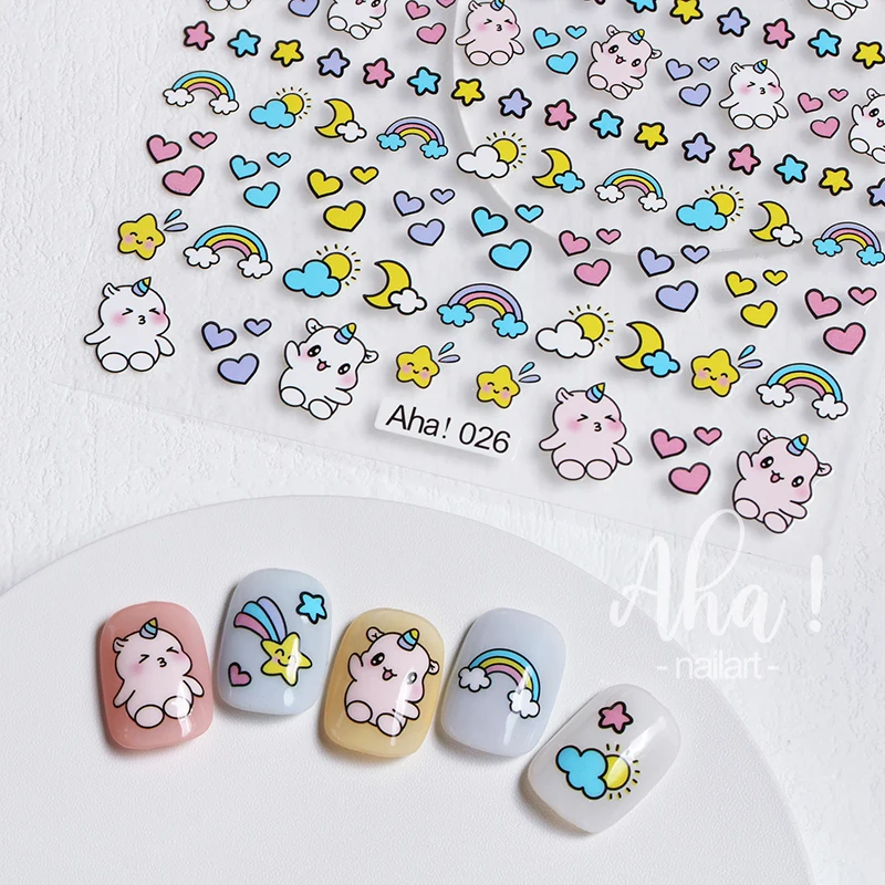 1pc Cartoon Kawaii Dinosaur bear animal Nail Art Sticker rabbit Floret Ultra-thin Japanese Decal Self Adhesive Manicure Decor #3