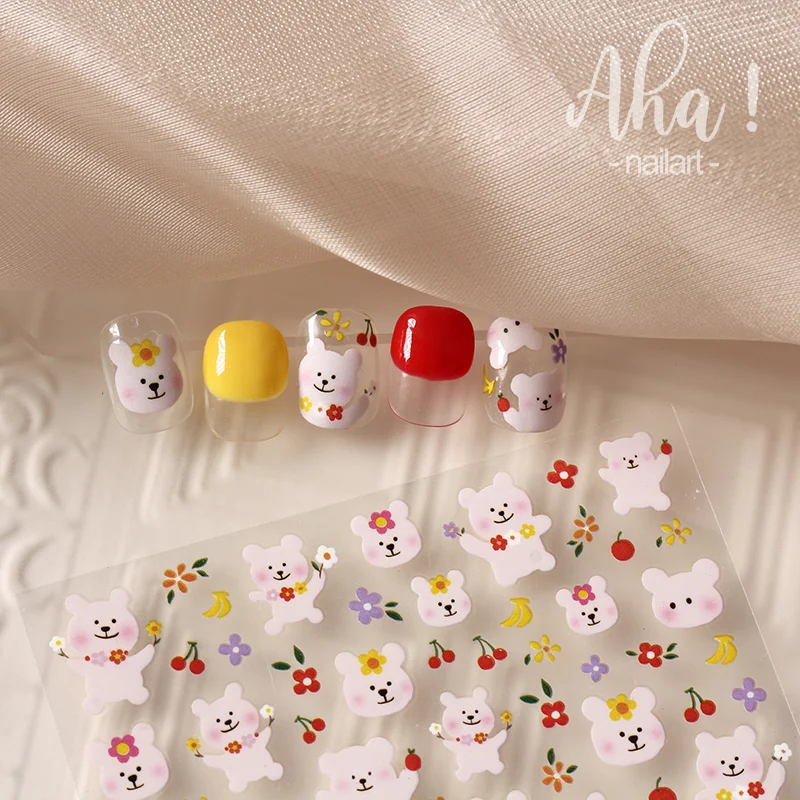 1pc Cartoon Kawaii Dinosaur bear animal Nail Art Sticker rabbit Floret Ultra-thin Japanese Decal Self Adhesive Manicure Decor #3