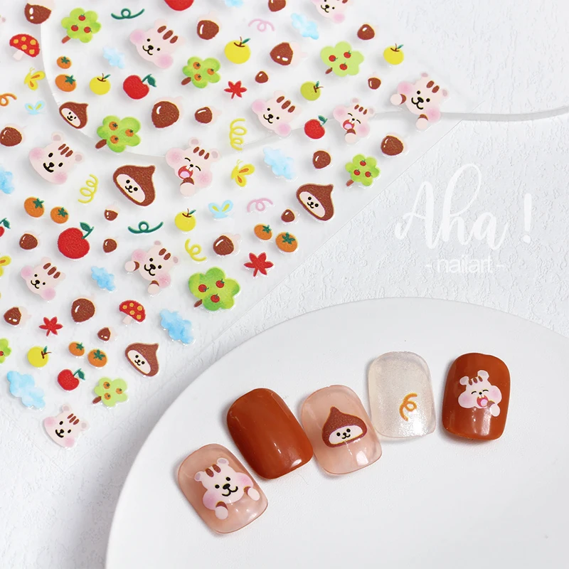 1pc Cartoon Kawaii Dinosaur bear animal Nail Art Sticker rabbit Floret Ultra-thin Japanese Decal Self Adhesive Manicure Decor #3