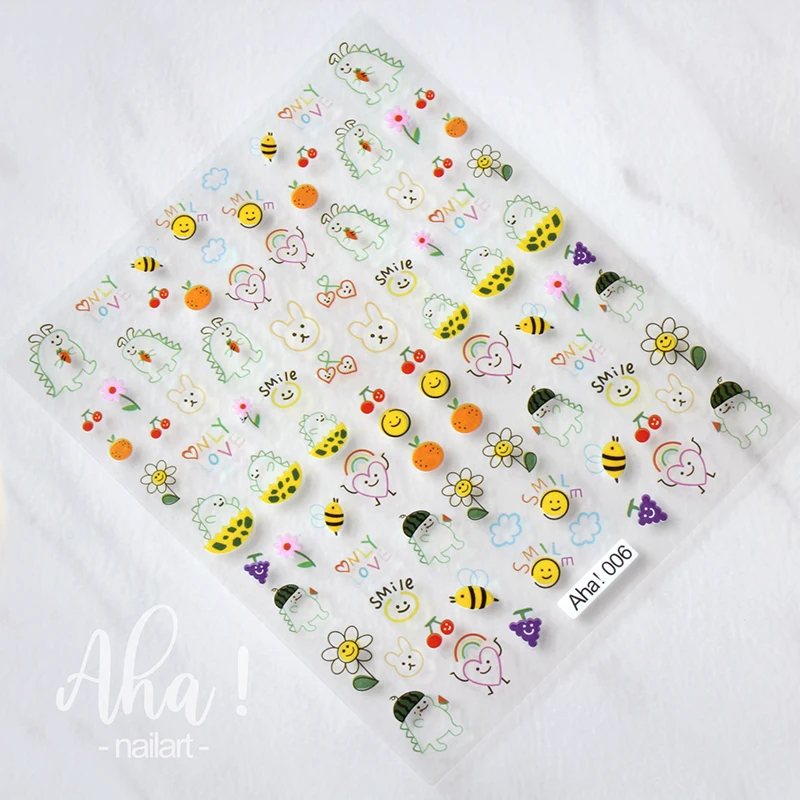 1pc Cartoon Kawaii Dinosaur bear animal Nail Art Sticker rabbit Floret Ultra-thin Japanese Decal Self Adhesive Manicure Decor #3