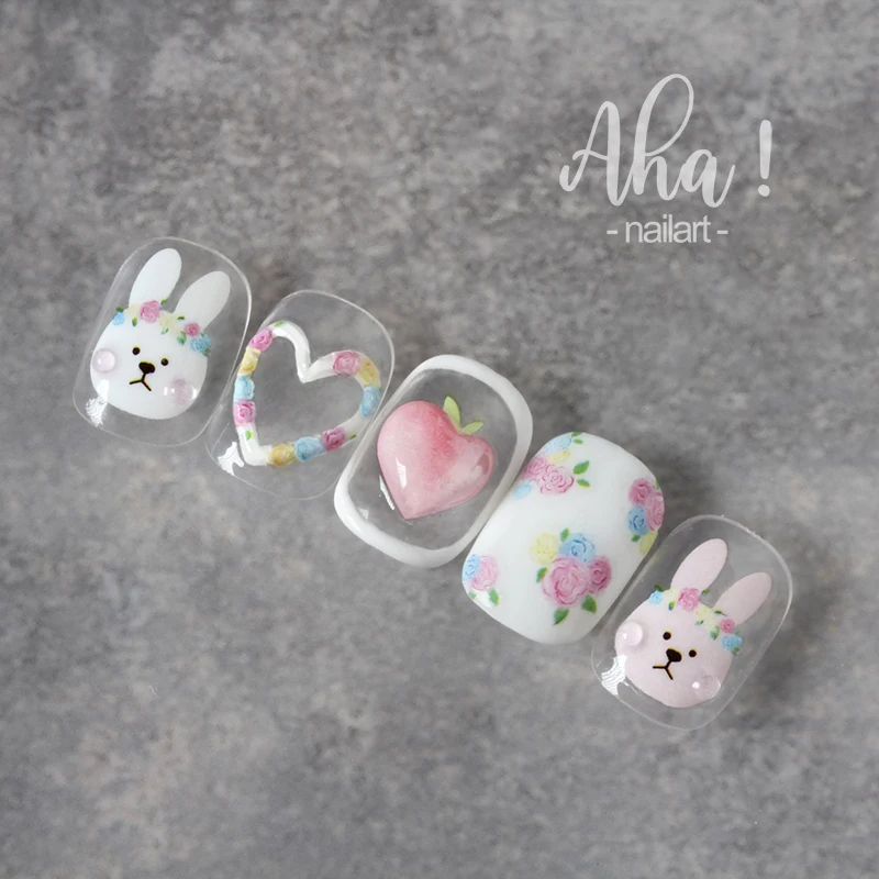 1pc Cartoon Kawaii Dinosaur bear animal Nail Art Sticker rabbit Floret Ultra-thin Japanese Decal Self Adhesive Manicure Decor #3