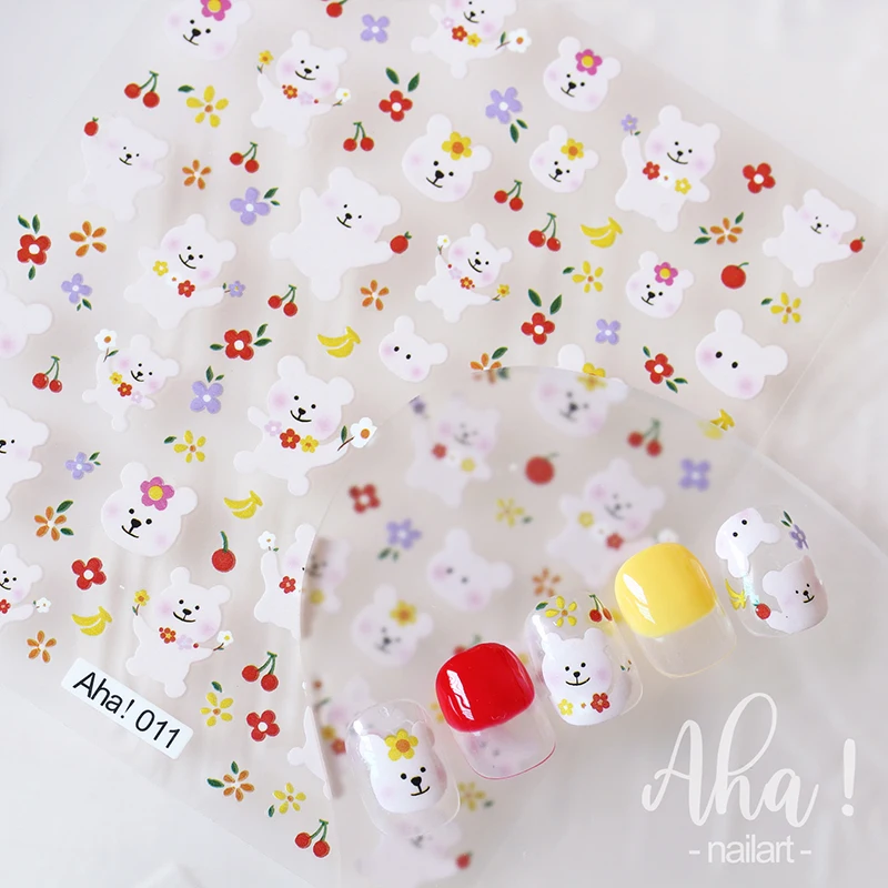 1pc Cartoon Kawaii Dinosaur bear animal Nail Art Sticker rabbit Floret Ultra-thin Japanese Decal Self Adhesive Manicure Decor #3