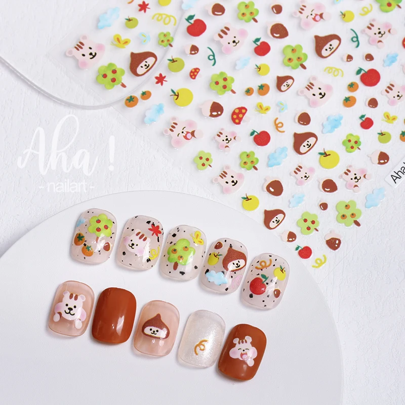 1pc Cartoon Kawaii Dinosaur bear animal Nail Art Sticker rabbit Floret Ultra-thin Japanese Decal Self Adhesive Manicure Decor #3
