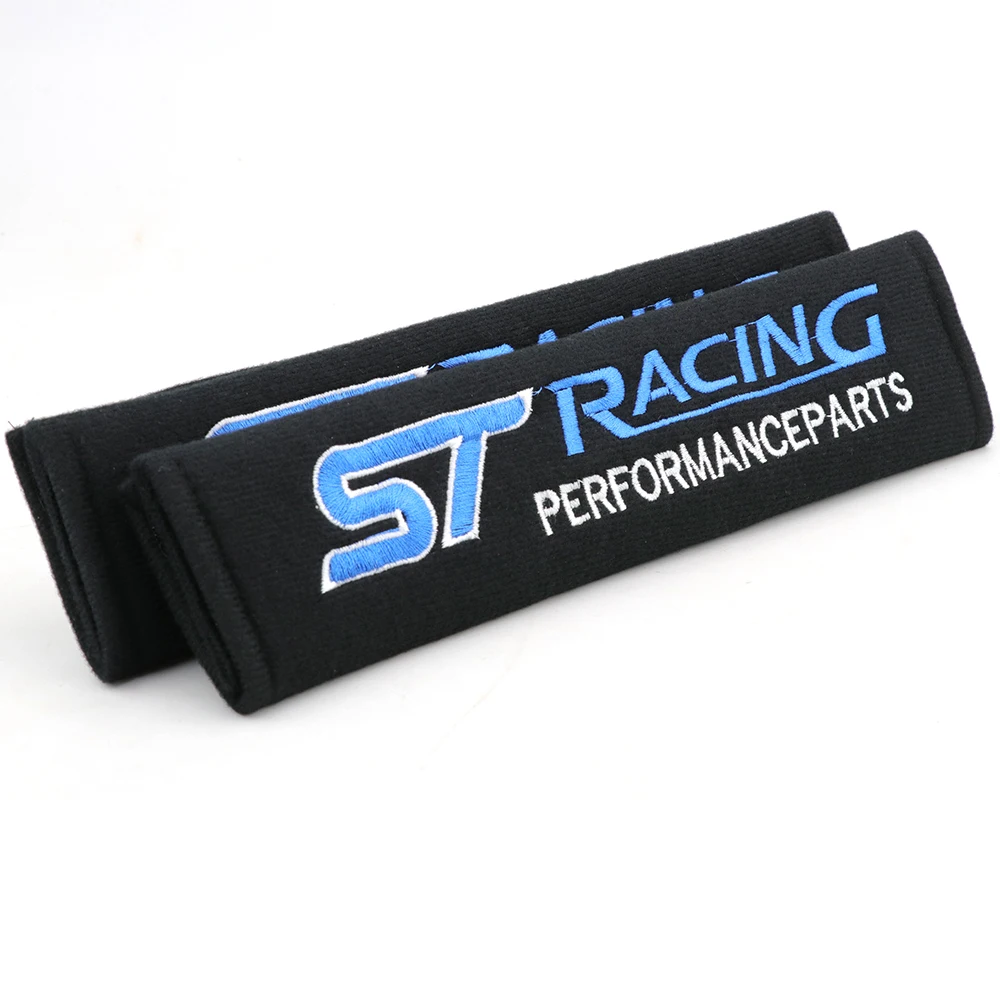 2pcs ST Racing Black Cotton Seat Belt Cover Soft Seatbelt Harness Pads Embroidery Shoulder Pad