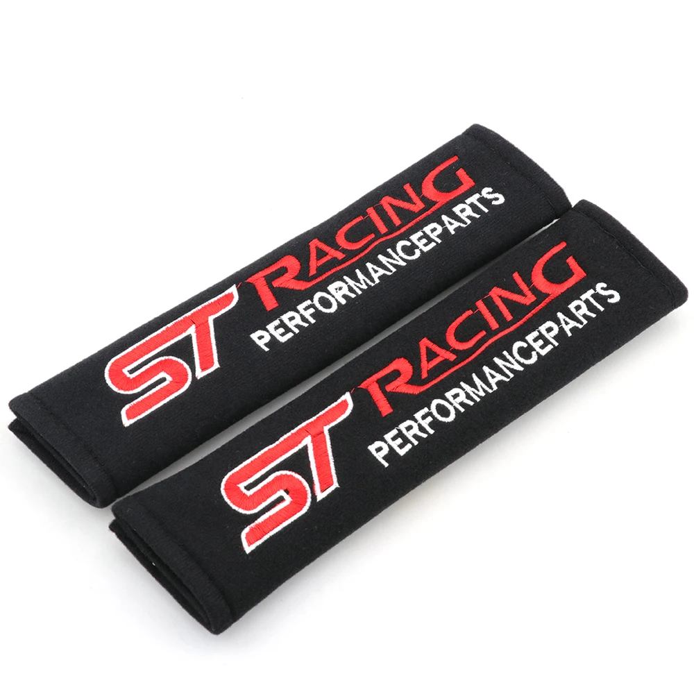 2pcs ST Racing Black Cotton Seat Belt Cover Soft Seatbelt Harness Pads Embroidery Shoulder Pad