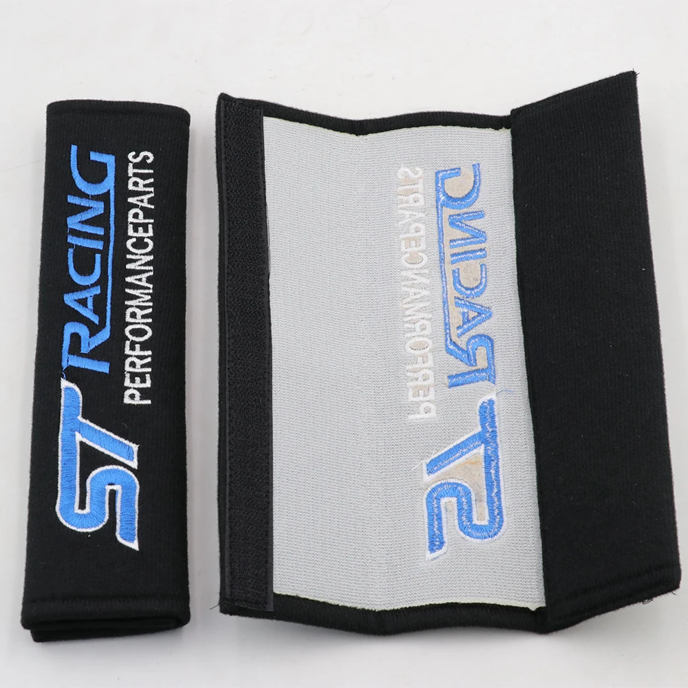 2pcs ST Racing Black Cotton Seat Belt Cover Soft Seatbelt Harness Pads Embroidery Shoulder Pad