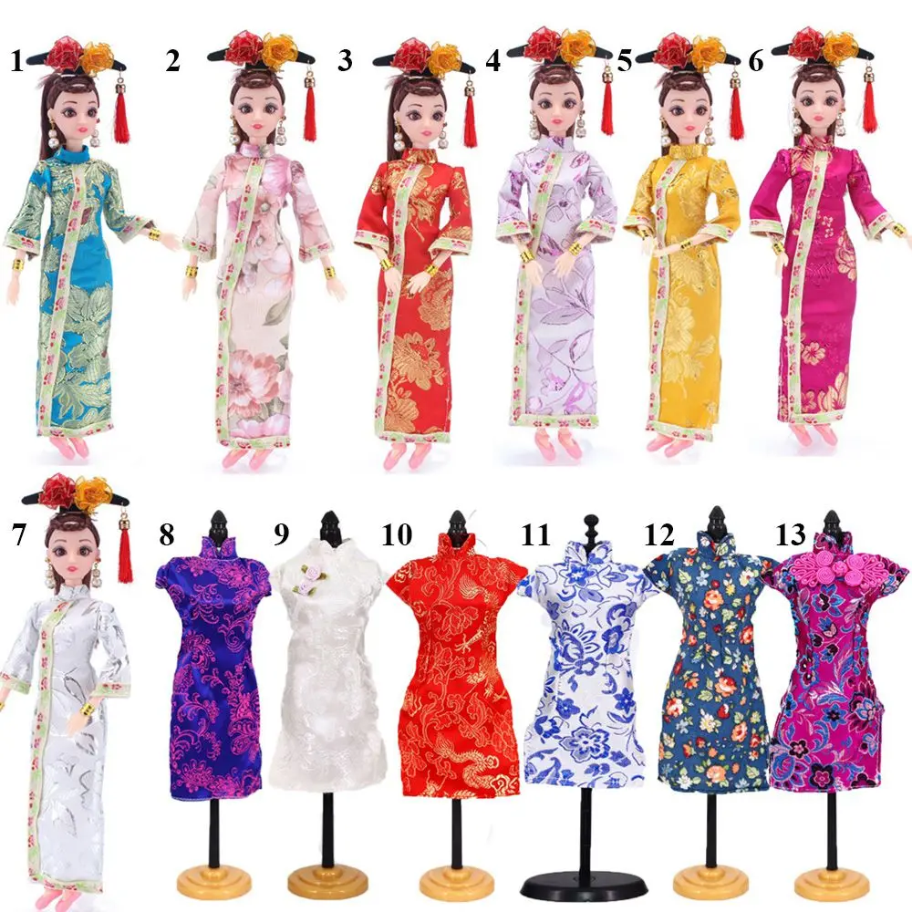 Handmade 30cm Doll Accessories Unique Dress Clothes For Chinese Traditional Dress Cheongsam Style Evening Dress 1/6 Doll Clothes