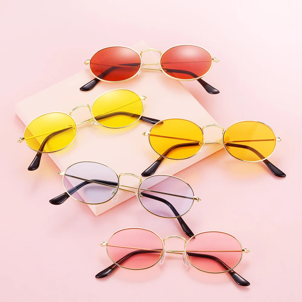 Vintage Oval Style Sunglasses Woman Metal Frame Retro Sun Glasses Male Female Clear Mirror Small Round Gafas De Sol Para Hombre