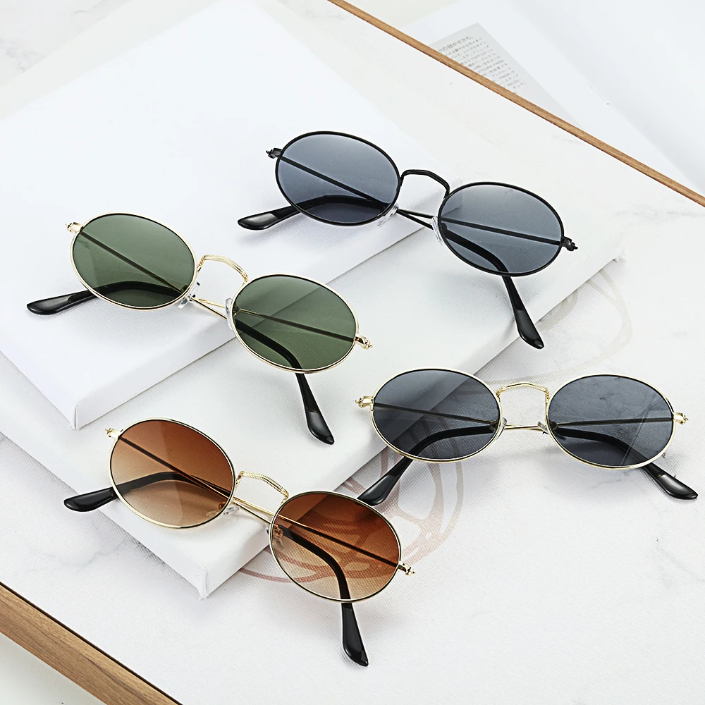 Vintage Oval Style Sunglasses Woman Metal Frame Retro Sun Glasses Male Female Clear Mirror Small Round Gafas De Sol Para Hombre