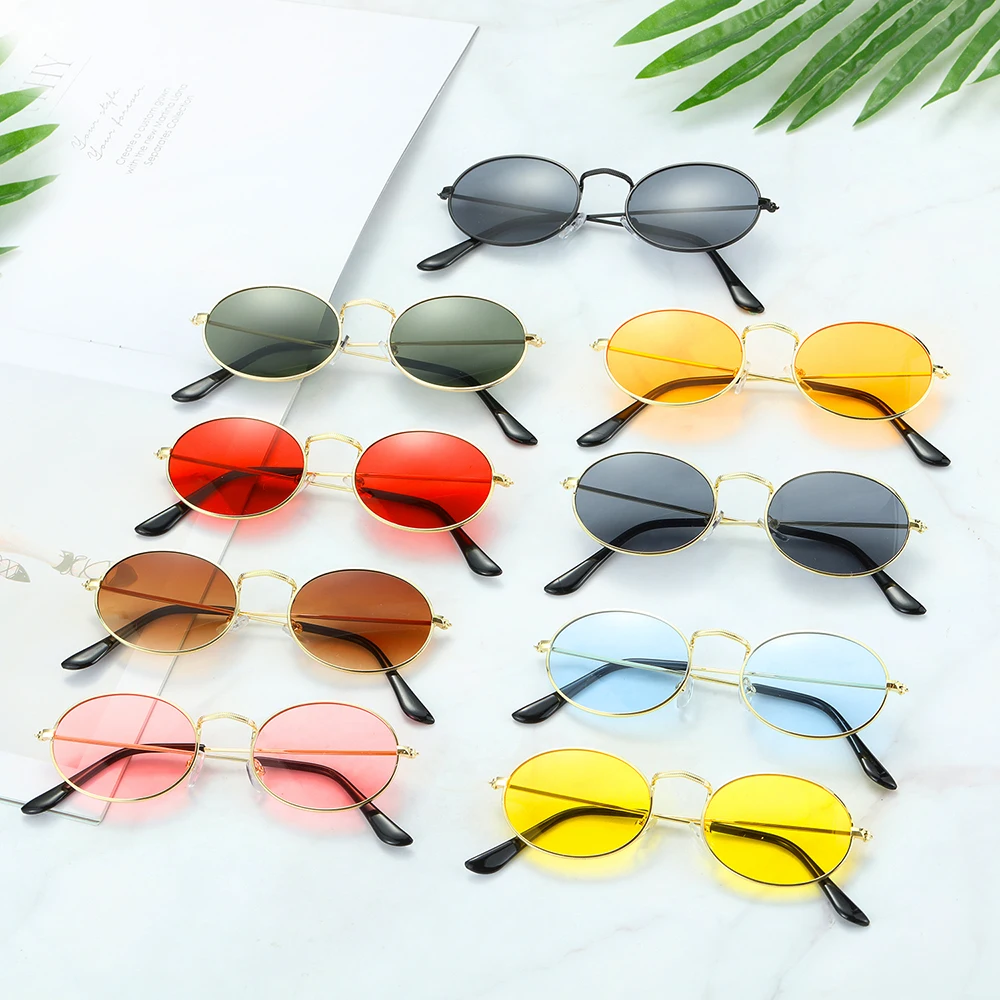 Vintage Oval Style Sunglasses Woman Metal Frame Retro Sun Glasses Male Female Clear Mirror Small Round Gafas De Sol Para Hombre