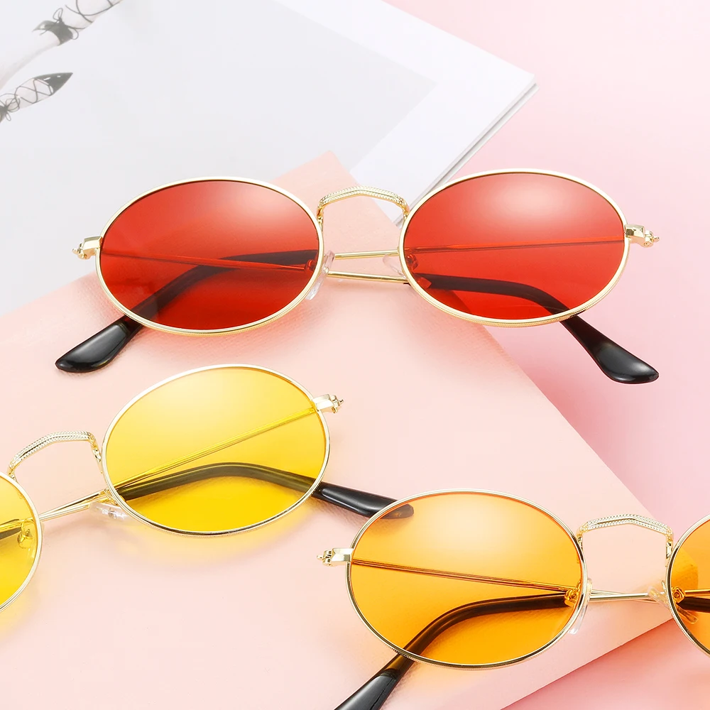 Vintage Oval Style Sunglasses Woman Metal Frame Retro Sun Glasses Male Female Clear Mirror Small Round Gafas De Sol Para Hombre