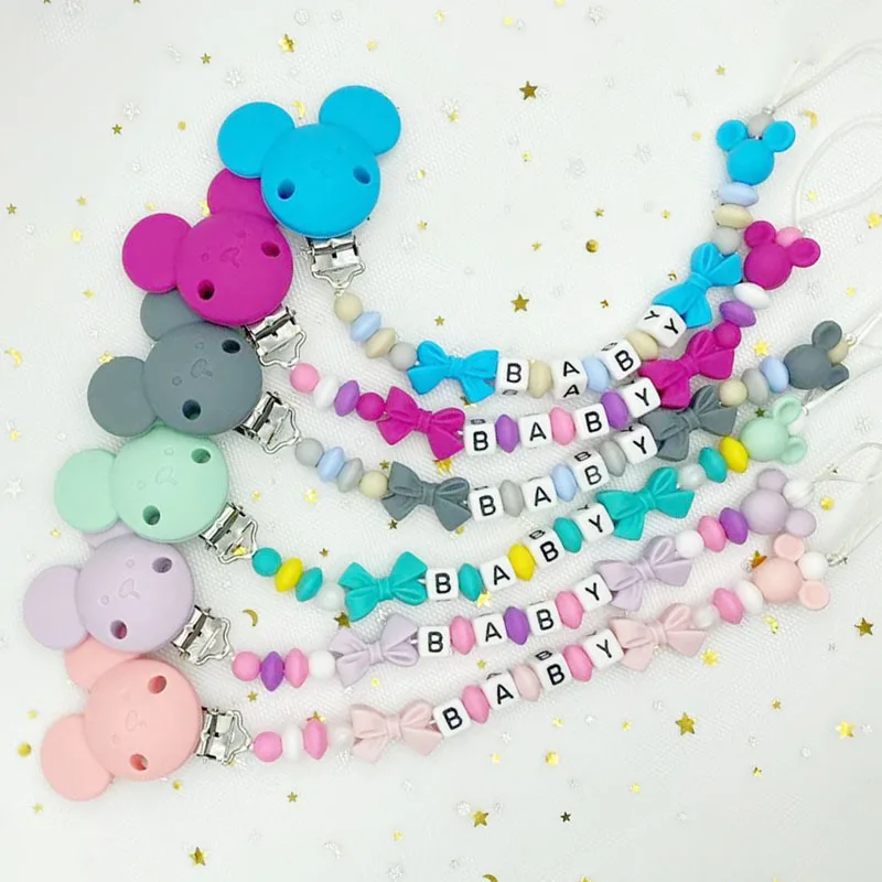 Free Handmade Personalized Name Baby Pacifier Clips Chains Silicone Beads Teether Teething Toys Dummy Holder Pacifier Chain Gift