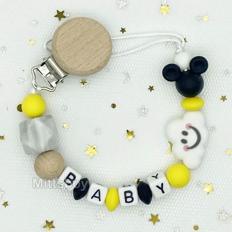 Free Handmade Personalized Name Baby Pacifier Clips Chains Silicone Beads Teether Teething Toys Dummy Holder Pacifier Chain Gift