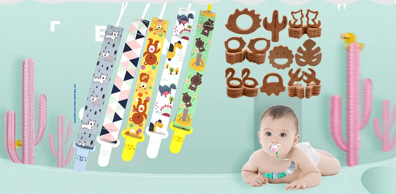 Free Handmade Personalized Name Baby Pacifier Clips Chains Silicone Beads Teether Teething Toys Dummy Holder Pacifier Chain Gift