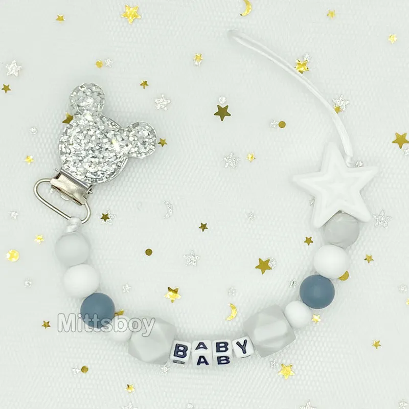 Free Handmade Personalized Name Baby Pacifier Clips Chains Silicone Beads Teether Teething Toys Dummy Holder Pacifier Chain Gift