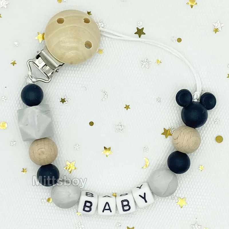 Free Handmade Personalized Name Baby Pacifier Clips Chains Silicone Beads Teether Teething Toys Dummy Holder Pacifier Chain Gift