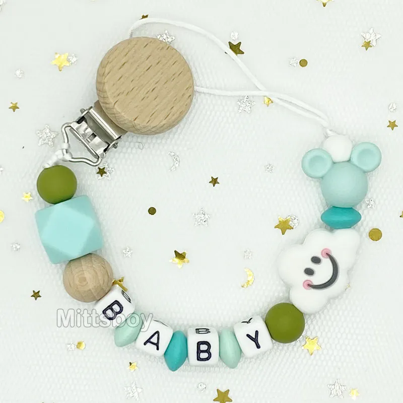 Free Handmade Personalized Name Baby Pacifier Clips Chains Silicone Beads Teether Teething Toys Dummy Holder Pacifier Chain Gift